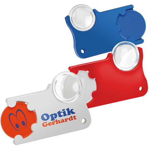 Chiphalter Mit 1€-Chip Und Lupe , rot, blau, ABS+PS, 6,00cm x 0,40cm x 4,00cm (Länge x Höhe x Breite), Bild 2