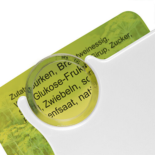 Chiphalter Mit 1€-Chip Und Lupe , gelb, weiß, ABS+PS, 6,00cm x 0,40cm x 4,00cm (Länge x Höhe x Breite), Bild 3