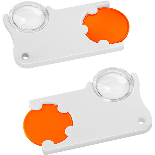 Chiphalter Mit 1€-Chip Und Lupe , orange, weiss, ABS+PS, 6,00cm x 0,40cm x 4,00cm (Länge x Höhe x Breite), Bild 1
