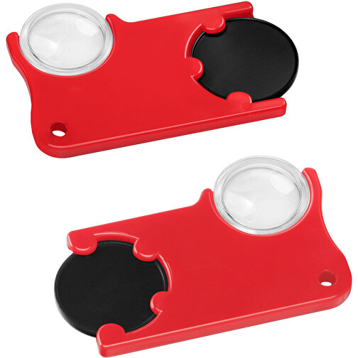 Chiphalter Mit 1€-Chip Und Lupe , schwarz, rot, ABS+PS, 6,00cm x 0,40cm x 4,00cm (Länge x Höhe x Breite), Bild 1