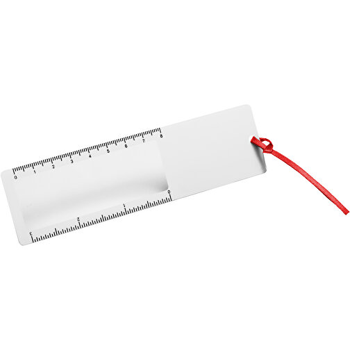 Lesezeichen Mit Lupe , weiss, rot, PVC, 14,00cm x 0,05cm x 3,80cm (Länge x Höhe x Breite), Bild 1