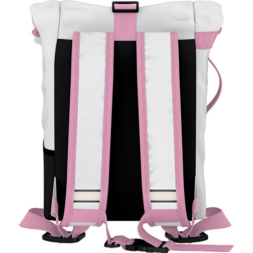 Rolltop Rucksack Comfort , weiss / hellrosa, Sublimation-fabric 200g - Polyester (PU), 29,50cm x 13,00cm x 33,00cm (Länge x Höhe x Breite), Bild 2