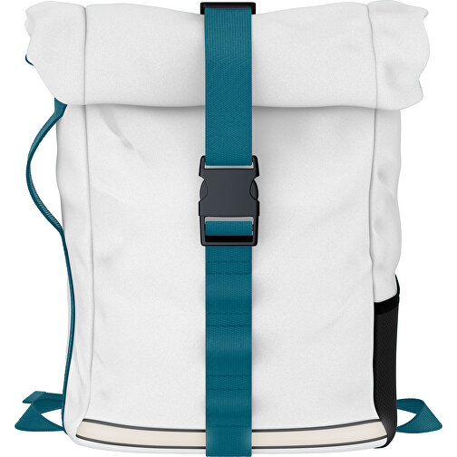 Rolltop Rucksack Comfort , weiss / atlantikblau, Sublimation-fabric 200g - Polyester (PU), 29,50cm x 13,00cm x 33,00cm (Länge x Höhe x Breite), Bild 1