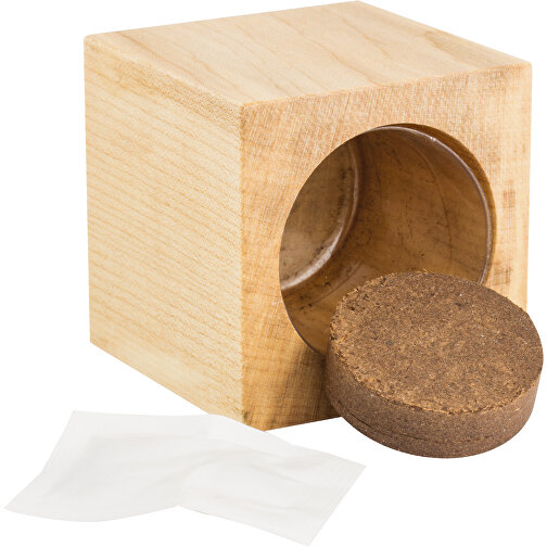 Pot cube bois maxi avec graines - Basilic, 1 sites gravés au laser, Image 3