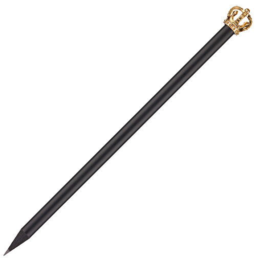Bleistift Mit Metallkrone , schwarz, Krone gold, Holz, 19,00cm (Länge), Bild 2