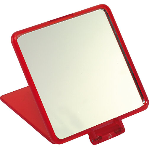 Kosmetikspiegel MODEL , rot, Kunststoff / Glas, 6,30cm x 0,50cm x 7,00cm (Länge x Höhe x Breite), Bild 1
