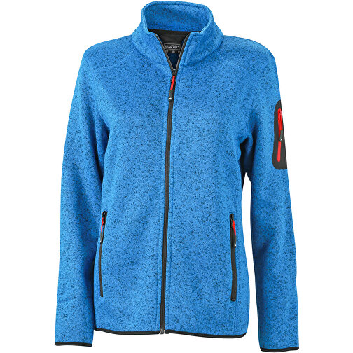 Ladies’ Knitted Fleece Jacket , James Nicholson, royal-melange / rot, L, , Bild 1