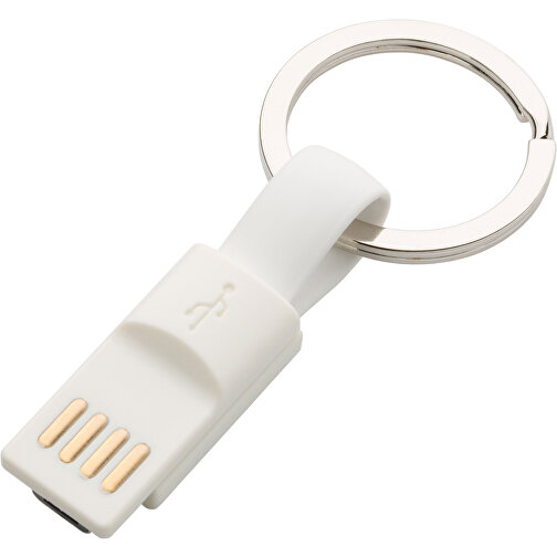Schlüsselanhänger Micro-USB Kabel Kurz , Promo Effects, weiß, Kunststoff, 6,50cm (Länge), Bild 1