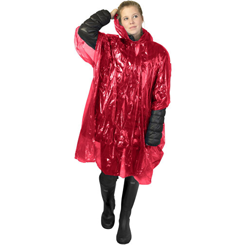 Ziva Einweg Regenponcho Mit Hülle , rot, PE Kunststoff, 15,80cm x 1,00cm x 10,70cm (Länge x Höhe x Breite), Bild 5