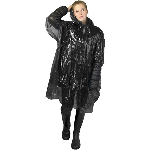 Ziva Einweg Regenponcho Mit Hülle , schwarz, PE Kunststoff, 15,80cm x 1,00cm x 10,70cm (Länge x Höhe x Breite), Bild 3
