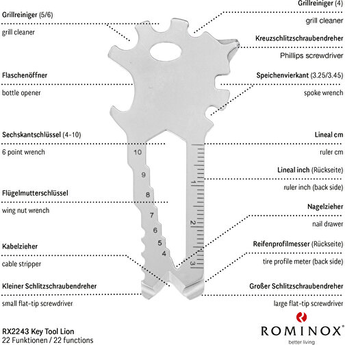ROMINOX® Key Tool // Lion - 22 Funktionen , Edelstahl, 7,00cm x 0,23cm x 3,20cm (Länge x Höhe x Breite), Bild 8