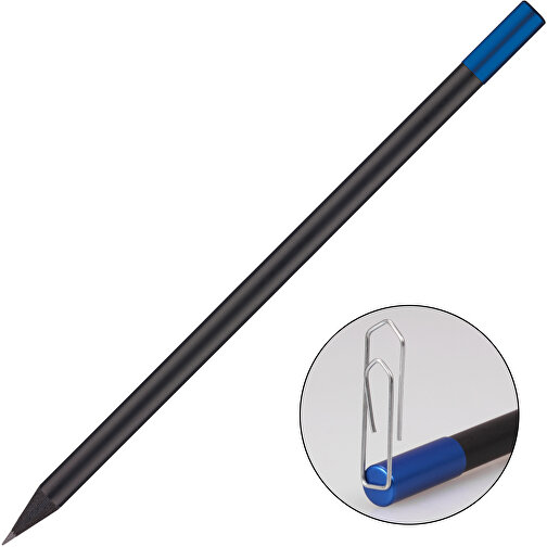 Bleistift Mit Magnet Und Metallkappe , schwarz, Metallkappe blau, Holz, 17,60cm x 0,70cm x 0,70cm (Länge x Höhe x Breite), Bild 1