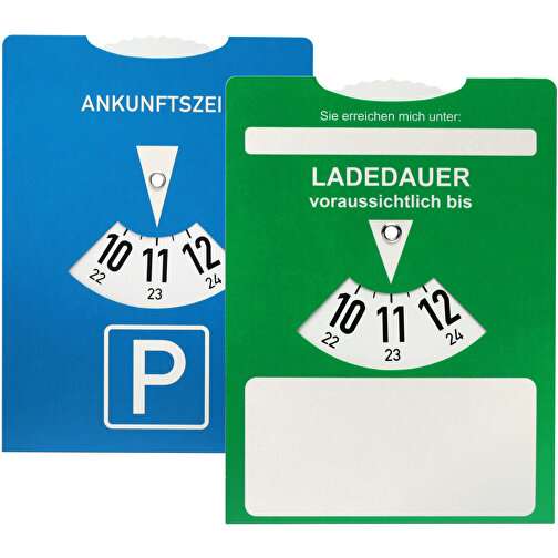 Karton-Ladedauer-Scheibe Und Parkscheibe Für Elektroautos , grün, blau, PAP, 1,50cm x 0,01cm x 1,10cm (Länge x Höhe x Breite), Bild 1