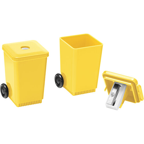 Spitzer 'Mülltonne' , gelb, PS+MET, 4,10cm x 5,70cm x 3,80cm (Länge x Höhe x Breite), Bild 1