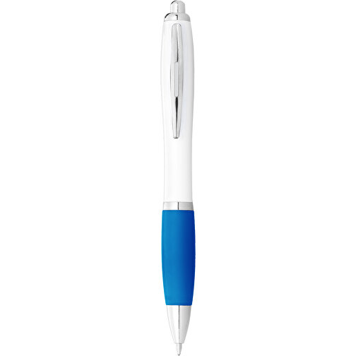 Nash Kugelschreiber Weiss Mit Farbigem Griff , weiss / aquablau, ABS Kunststoff, 14,00cm (Höhe), Bild 1