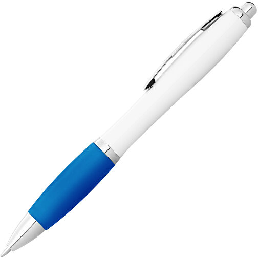 Nash Kugelschreiber Weiß Mit Farbigem Griff , weiß / aquablau, ABS Kunststoff, 14,00cm (Höhe), Bild 3
