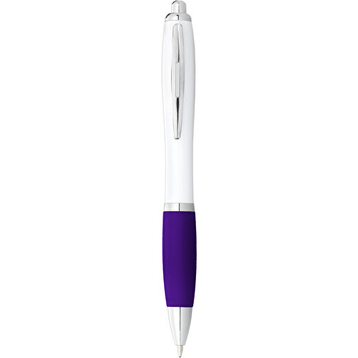 Nash Kugelschreiber Weiß Mit Farbigem Griff , weiß / lila, ABS Kunststoff, 14,00cm (Länge), Bild 1