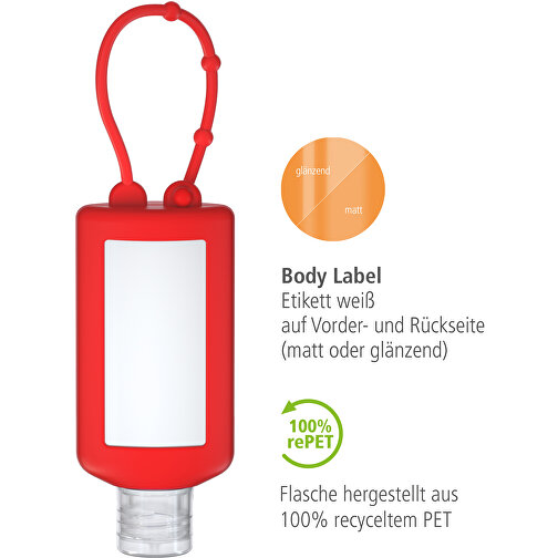 Håndrensningsgel, 50 ml Bumper rød, Body Label (R-PET), Billede 3