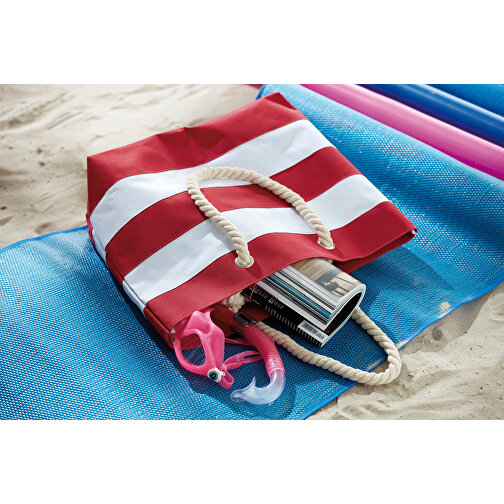 Strandtasche SYLT , rot, weiß, 300D Polyester, 47,00cm x 34,00cm x 17,00cm (Länge x Höhe x Breite), Bild 5