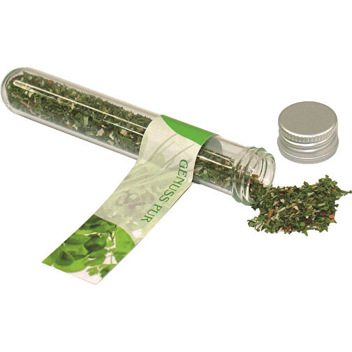 Reagenzglas Salatkräuter , grün, Glas, Gewürz, Metall, Papier, 10,00cm (Höhe), Bild 1