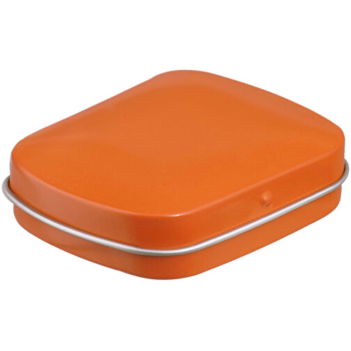 Mini-Klappdeckeldose, Logo Pfefferminz , orange, Metall, 4,60cm x 1,85cm x 5,90cm (Länge x Höhe x Breite), Bild 1