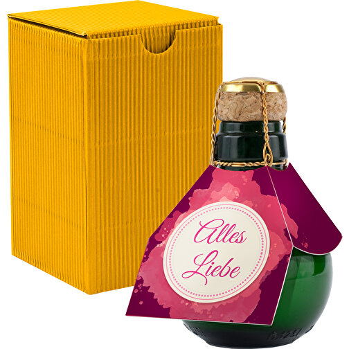 Kleinste Sektflasche Der Welt! Alles Liebe - Inklusive Geschenkkarton In Gelb , gelb, Glas, 7,50cm x 12,00cm x 7,50cm (Länge x Höhe x Breite), Bild 1