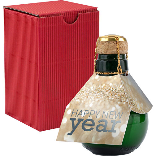 Kleinste Sektflasche Der Welt! Happy New Year - Inklusive Geschenkkarton In Rot , rot, Glas, 7,50cm x 12,00cm x 7,50cm (Länge x Höhe x Breite), Bild 1