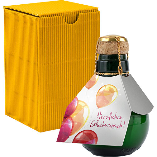 Kleinste Sektflasche Der Welt! Herzlichen Glückwunsch - Inklusive Geschenkkarton In Gelb , gelb, Glas, 7,50cm x 12,00cm x 7,50cm (Länge x Höhe x Breite), Bild 1