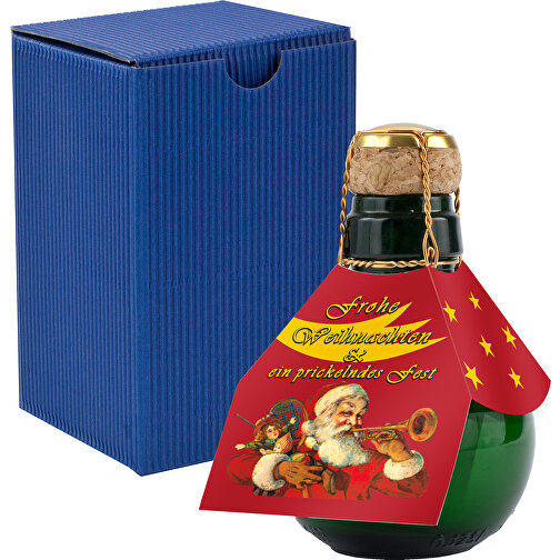 Kleinste Sektflasche Der Welt! Weihnachtsgruß - Inklusive Geschenkkarton In Blau , blau, Glas, 7,50cm x 12,00cm x 7,50cm (Länge x Höhe x Breite), Bild 1