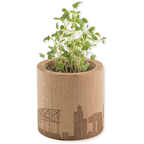 Pot rond en bois avec graines - Bulbes de trèfle à 4 feuilles,Gravure laser 360°, Image 3