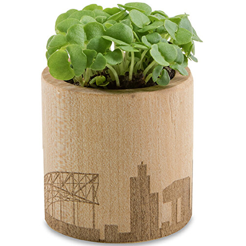 Pot rond en bois avec graines - Cresson de jardin,Gravure laser 360°, Image 2