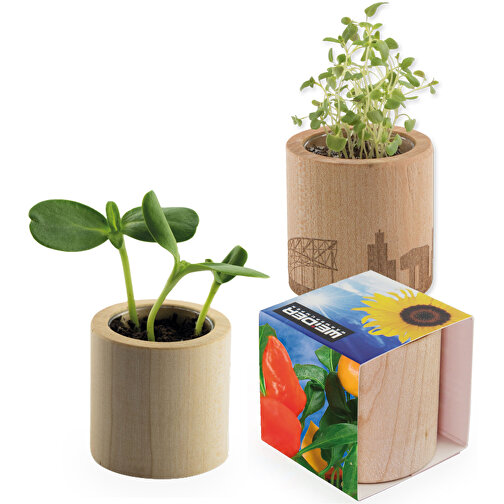 Pot rond en bois avec graines - Piment, gravure laser, Image 1