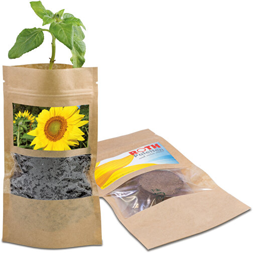 Grünes Aus Der Tüte Mit Samen - Sonnenblume , Papier, Erde, Saatgut, Kunststoff, 17,00cm x 10,00cm (Länge x Breite), Bild 1