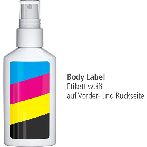 Sonnenschutzspray, (LSF 30) 50 Ml, Body Label (R-PET) , weiß, Kunststoff (100% recycelt), Folie, 2,20cm x 12,40cm x 4,50cm (Länge x Höhe x Breite), Bild 4