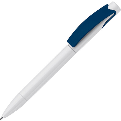 Kugelschreiber Punto , weiss / dunkelblau, ABS, 14,70cm (Länge), Bild 2