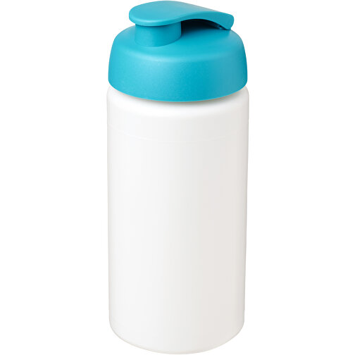 Baseline® Plus Grip 500 Ml Sportflasche Mit Klappdeckel , weiss / aquablau, HDPE Kunststoff, PP Kunststoff, 18,50cm (Höhe), Bild 1