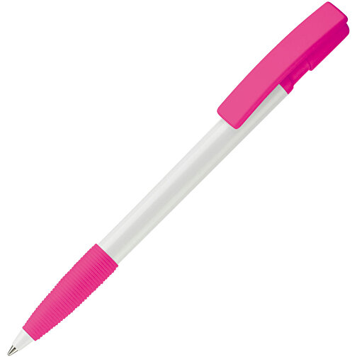 Kugelschreiber Nash Hardcolour Mit Gummigriff , weiss / rosé, ABS, 14,50cm (Länge), Bild 2