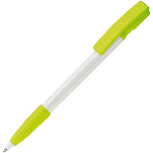 Kugelschreiber Nash Hardcolour Mit Gummigriff , weiss / hellgrün, ABS, 14,50cm (Länge), Bild 2
