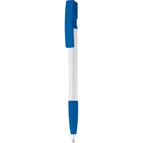 Kugelschreiber Nash Hardcolour Mit Gummigriff , weiß / royalblau, ABS, 14,50cm (Länge), Bild 1