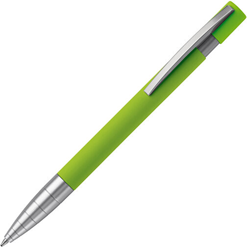 Kugelschreiber Santiago Gummiert , hellgrün, Aluminium & Metall, 14,20cm (Länge), Bild 2
