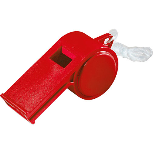 Trillerpfeife 'Sport', Mit Kordel, Uni-colour , standard-rot, Kunststoff, 5,70cm x 2,50cm x 2,00cm (Länge x Höhe x Breite), Bild 1