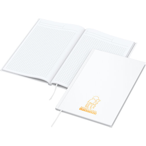 Notesbog Memo-Book A5 Bestseller, mat hvid, digital silketryk, Billede 1