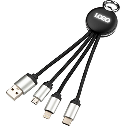 Multifunktions USB-Kabel Light Up , Promo Effects, schwarz, ABS/Metall, 16,50cm x 1,00cm x 5,00cm (Länge x Höhe x Breite), Bild 3
