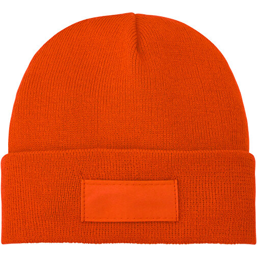 Boreas Mütze Mit Aufnäher , orange, 1x1 Rib Strick 100% Acryl, Contrast fabric, Woven 100% Polyester, 23,00cm x 19,00cm (Höhe x Breite), Bild 3