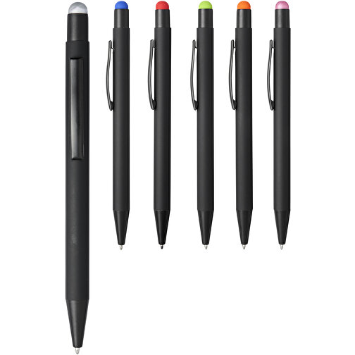 Dax Gummi-Stylus-Kugelschreiber , schwarz / royalblau, ABS Kunststoff, Metall, 14,00cm (Länge), Bild 6
