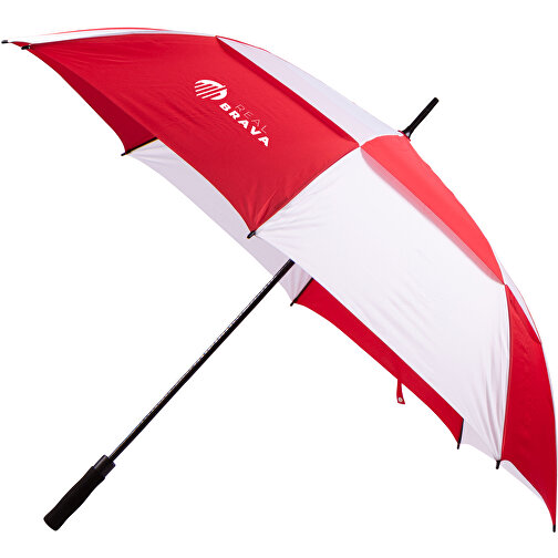 Golfregenschirm , rot/weiß, Polyester/Glaswolle, 110,00cm x 145,00cm (Länge x Breite), Bild 1