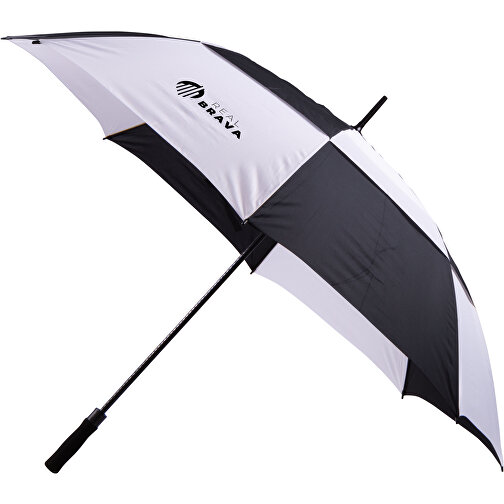 Golfregenschirm , schwarz/weiß, Polyester/Glaswolle, 110,00cm x 145,00cm (Länge x Breite), Bild 1