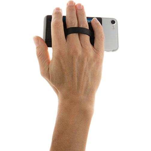 3-in1-RFID Kartenhalter Für Ihr Smartphone, Schwarz , schwarz, PU, 10,20cm x 0,30cm (Länge x Höhe), Bild 4