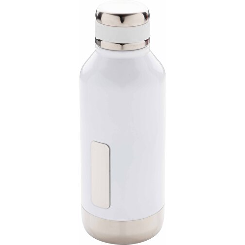 Auslaufsichere Vakuumflasche Mit Logoplatte, Weiß , weiß, Edelstahl, 20,30cm (Höhe), Bild 1