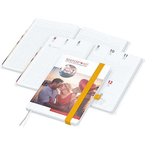 Buchkalender Match-Hybrid White Bestseller A5, Cover-Star Gloss-individuell, Gelb , gelb, Schreibpapier 90 g/m², 21,00cm x 14,80cm (Länge x Breite), Bild 1